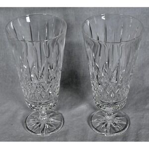 Set of (2) Godinger Gramarcy Heavy Lead Crystal Iced Tea Footed Glasses Goblets